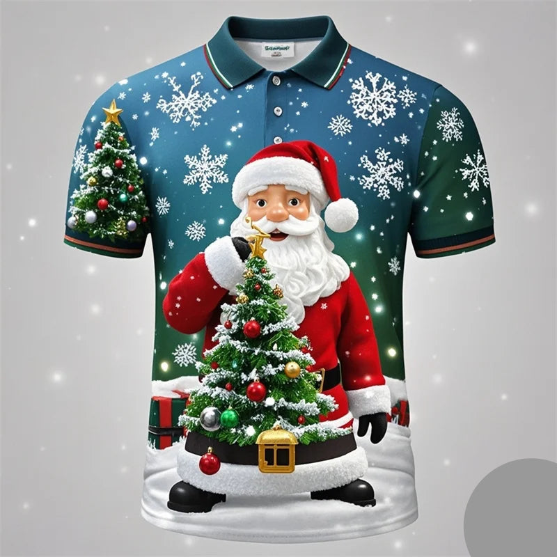 Kerstman 3D poloshirt voor mannen met vrolijke kerstprint 2