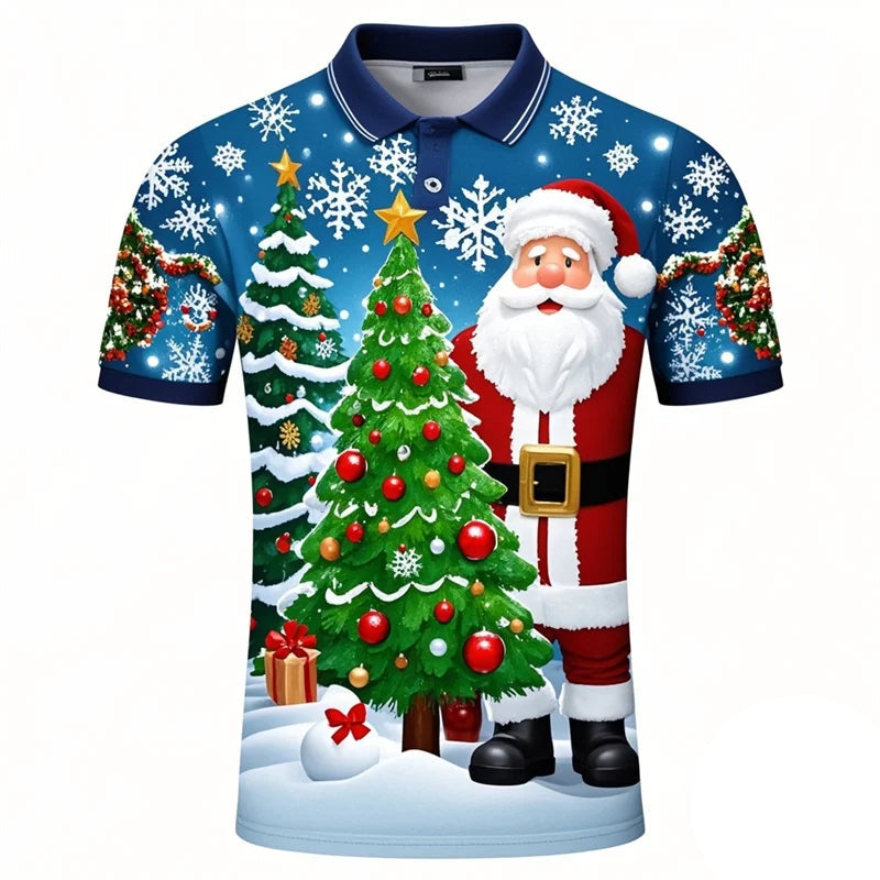 Kerstman 3D poloshirt voor mannen met vrolijke kerstprint 3