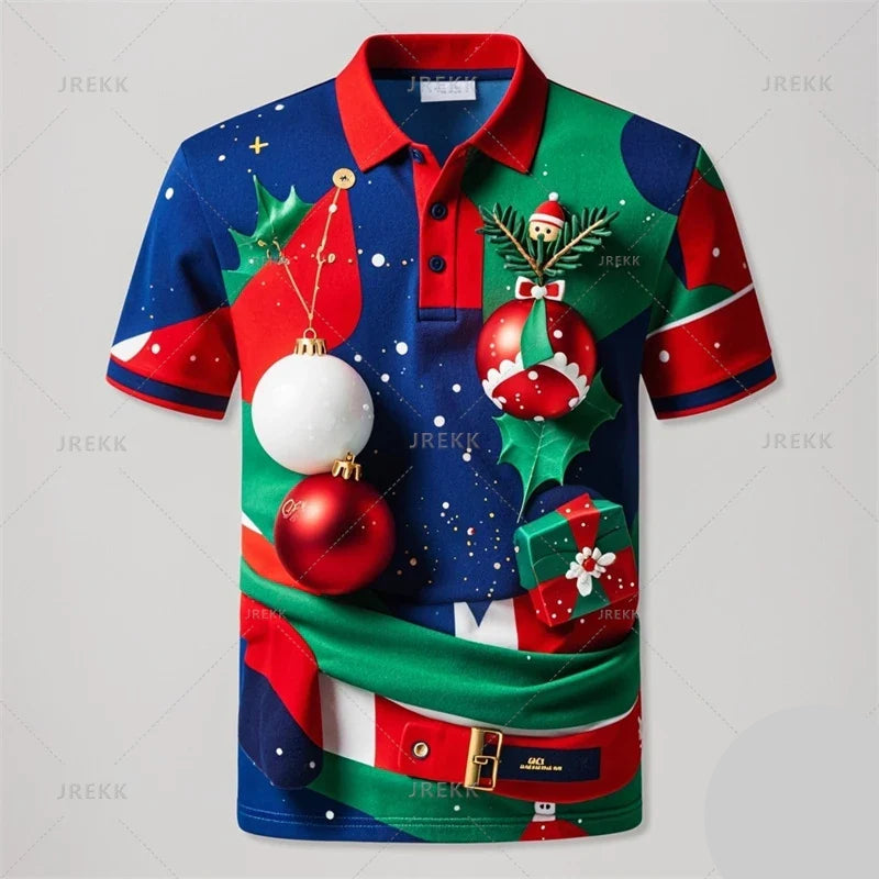 Kerstman 3D poloshirt voor mannen met vrolijke kerstprint 6