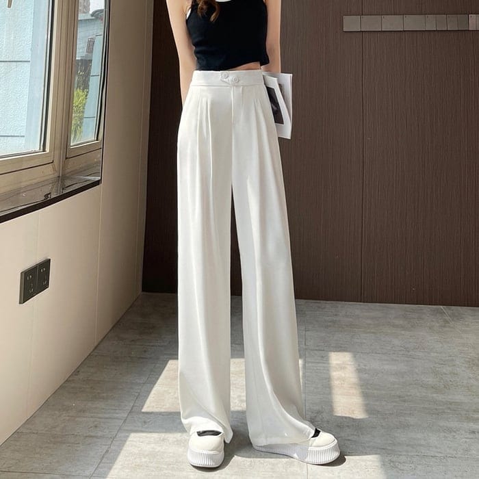Lange weite Damen Stoffhose mit Taschen | Bequemer Sitz & vielseitig kombinierbar | Für Büro & Freizeit, S–3XL, High-Waist Look 0