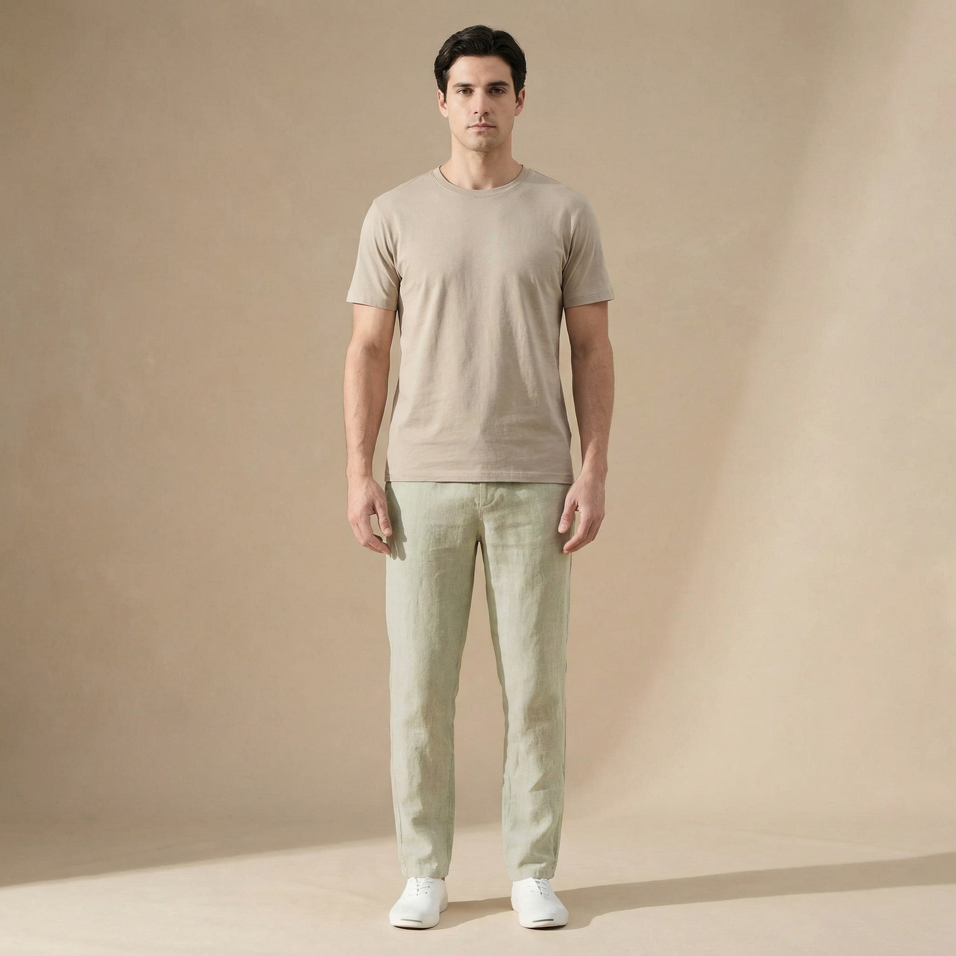 Leinen-Sommerhose für Herren, normale Passform, atmungsaktives Material, elastischer Bund 1