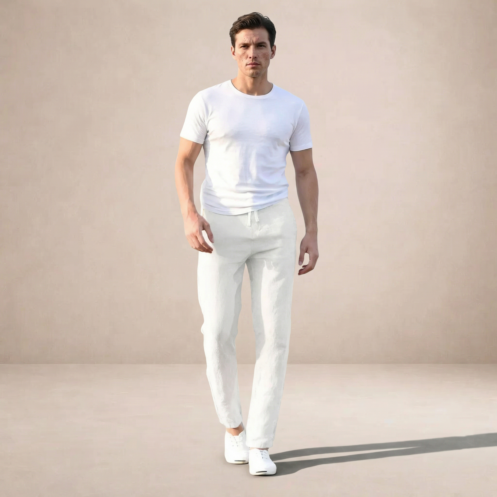 Leinen-Sommerhose für Herren, normale Passform, atmungsaktives Material, elastischer Bund 4