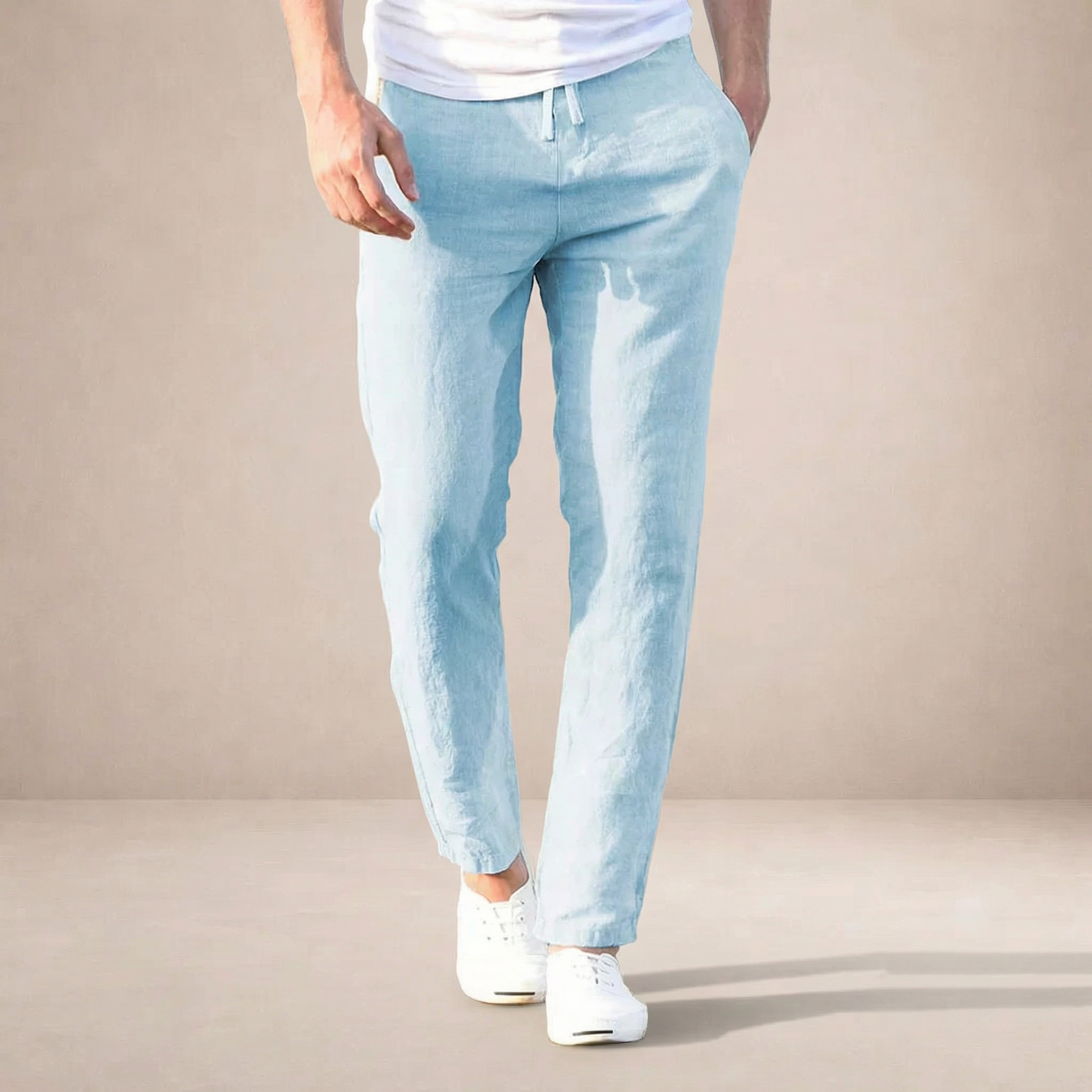 Leinen-Sommerhose für Herren, normale Passform, atmungsaktives Material, elastischer Bund 5