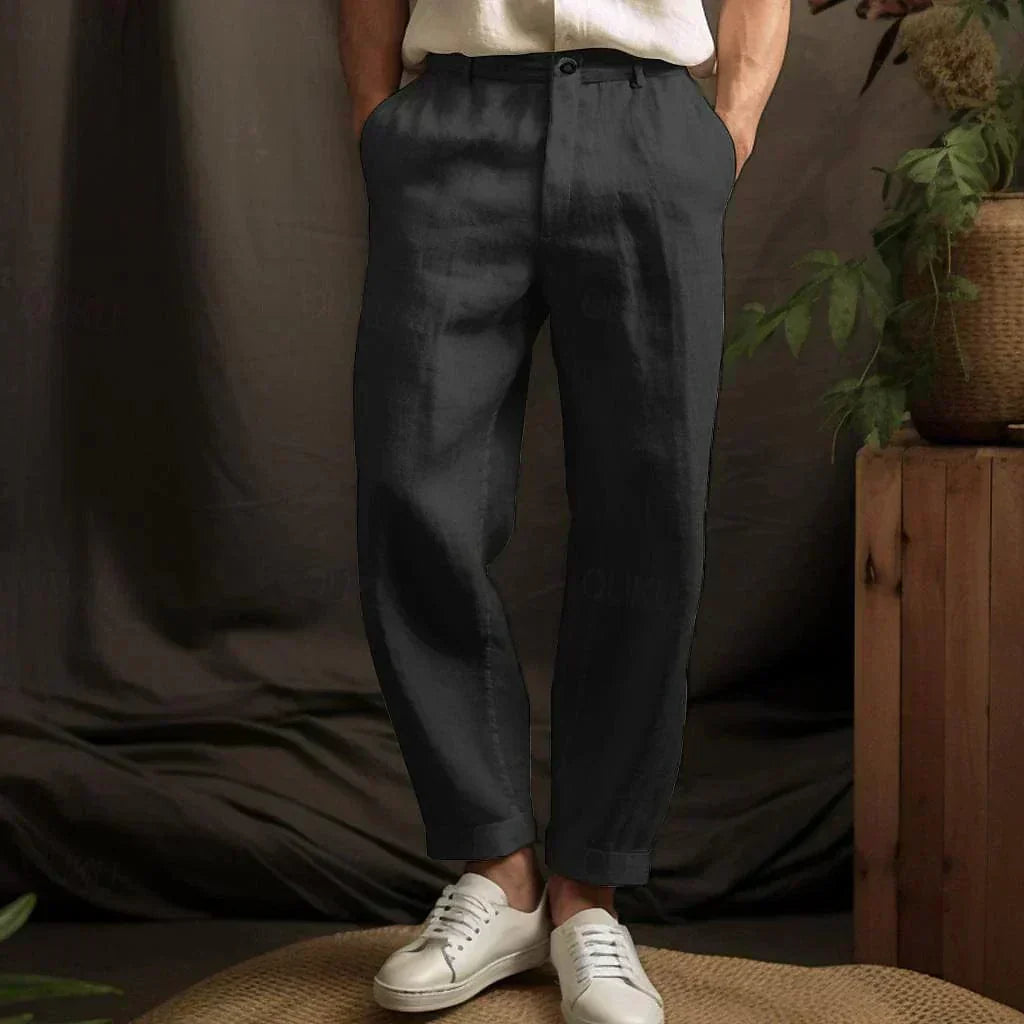 Leinenhose Herren Gerade Passform 100% Atmungsaktiv Sommer Freizeit Hose 0