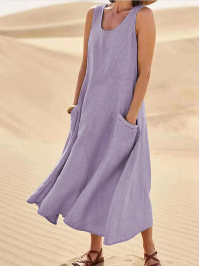 Leinenkleid Damen A-Linie mit Vordertasche, 100% Leinen, atmungsaktiv, vielseitig 5