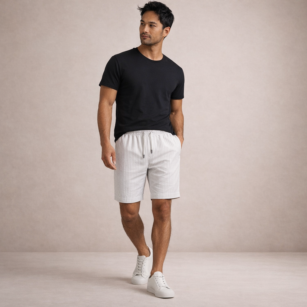Leinenshorts für Herren, normale Passform, atmungsaktiv, Sommer, Freizeit 2