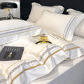 Luxuriöses Bettwäsche-Set aus 100 % ägyptischer Baumwolle mit Stickerei im Hotelstil, bestehend aus Bettbezug, Spannbettlaken und Kissenbezug (Queen- und Kingsize-Größe). 0