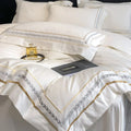 Luxuriöses Bettwäsche-Set aus 100 % ägyptischer Baumwolle mit Stickerei im Hotelstil, bestehend aus Bettbezug, Spannbettlaken und Kissenbezug (Queen- und Kingsize-Größe). 1
