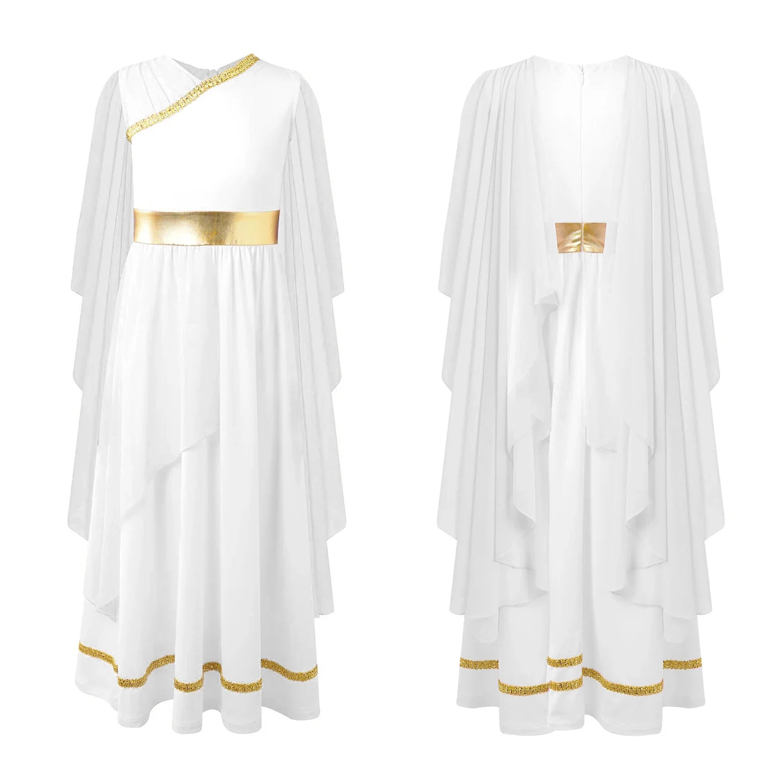 Meisjes Jurk - Griekse Prinses met Gouden Tailleband en Tule voor Carnaval 12