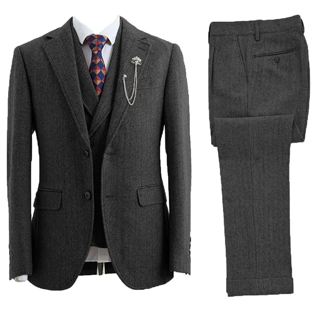 Michael - 3-Piece Herringbone-Patterned Suit 1