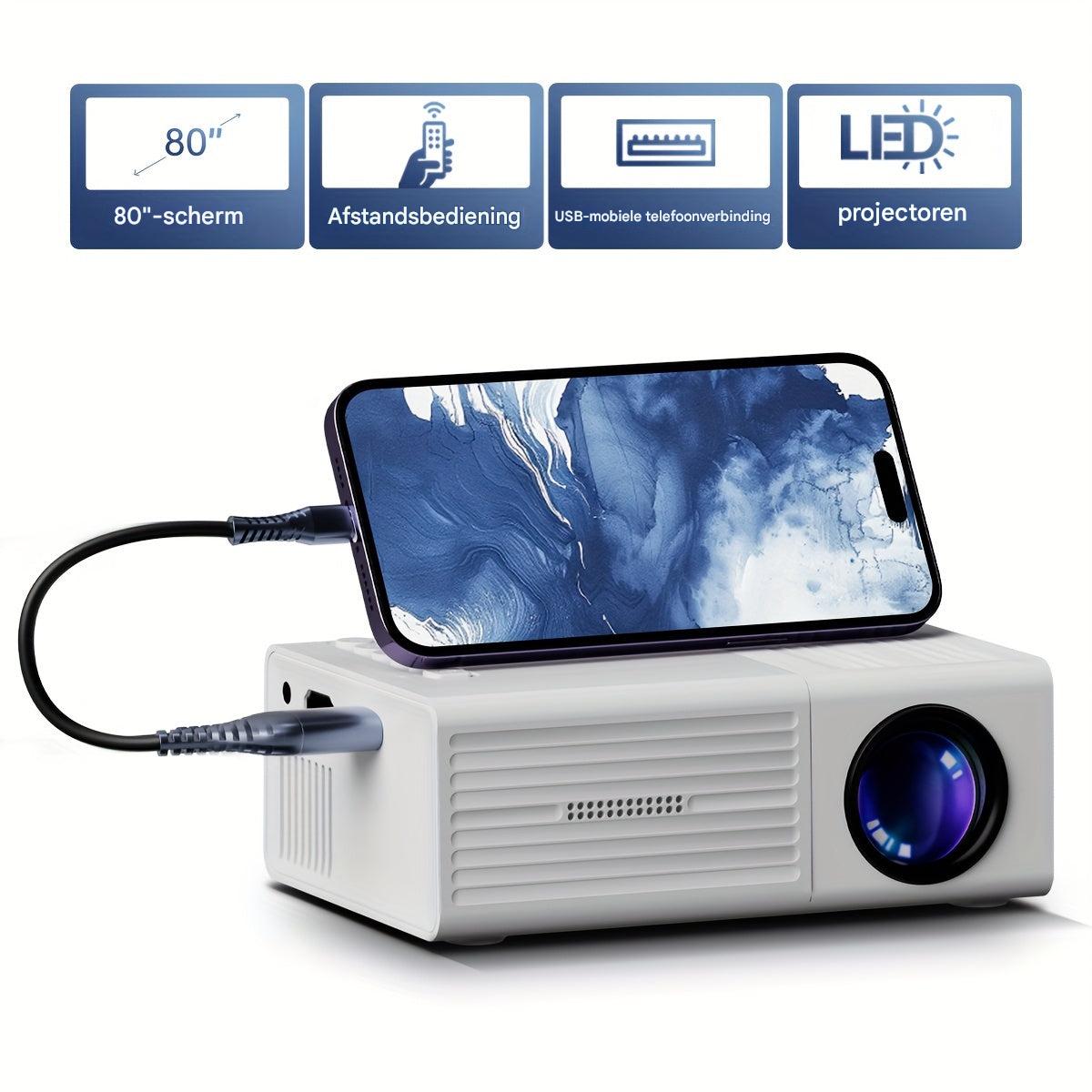 Mini LED Projektor mit HDMI & USB, Tragbarer Beamer für Filme und Gaming, HD-kompatibel 2