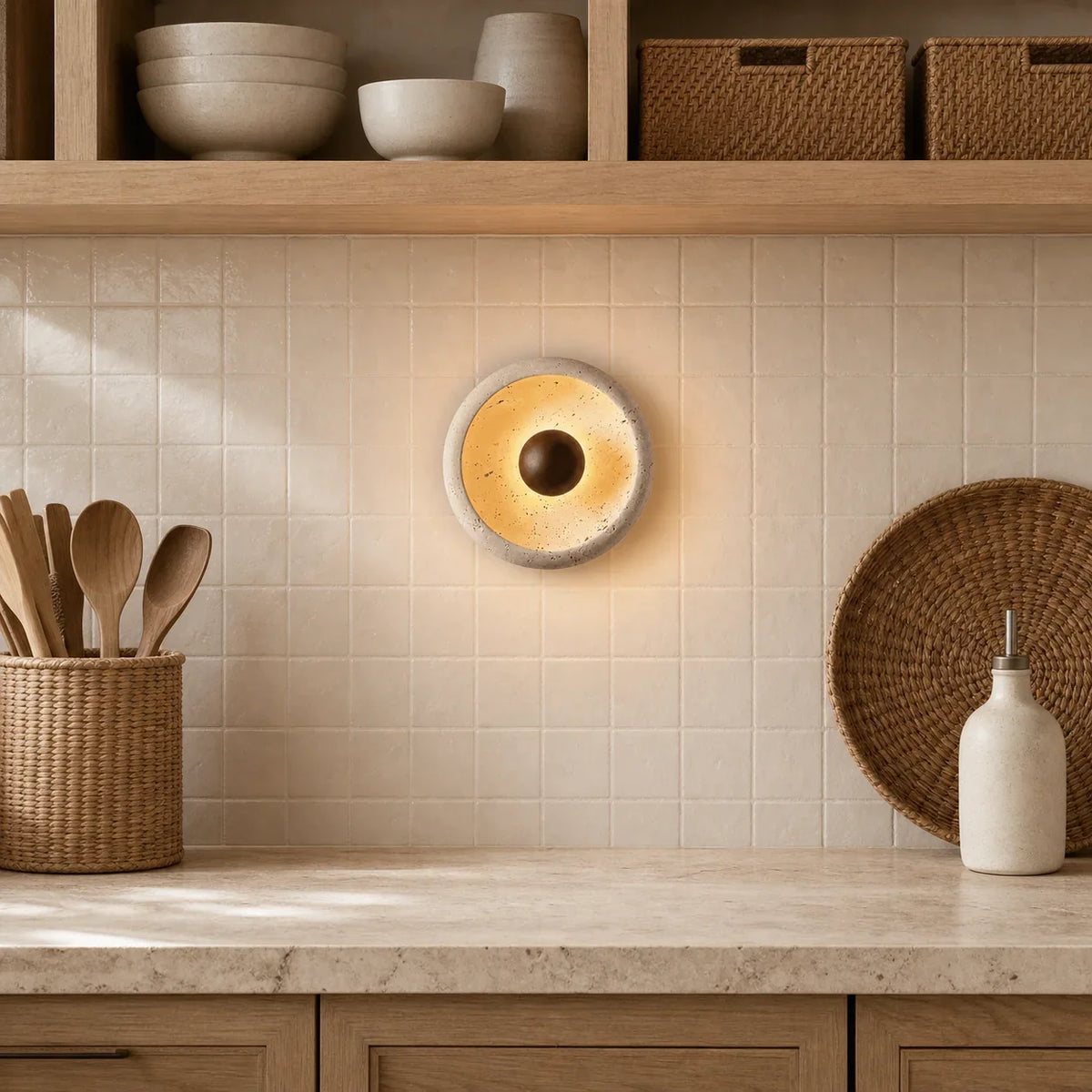 Novelle Modern Travertine Round Wall Sconce 8