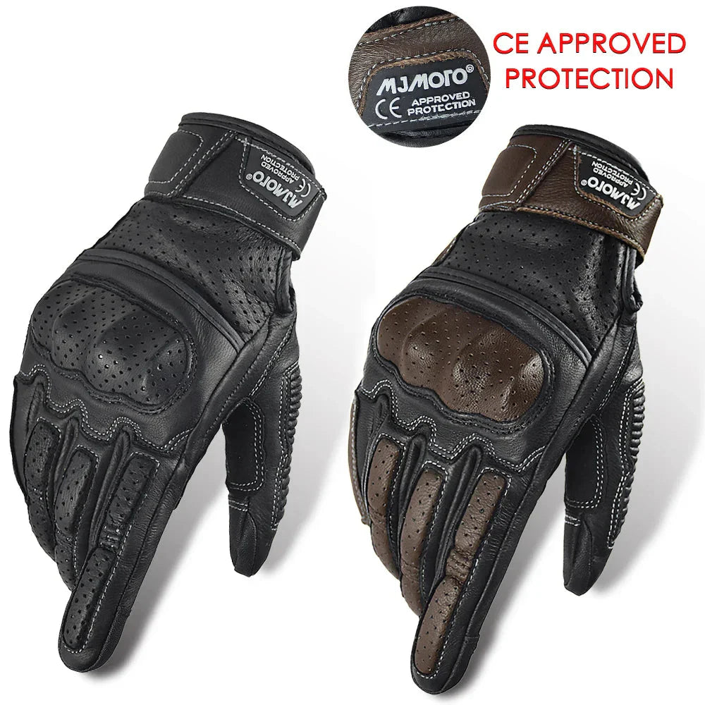 Retro Geperforeerde Motorhandschoenen Heren van Geitenleer Voor Zomergebruik 0