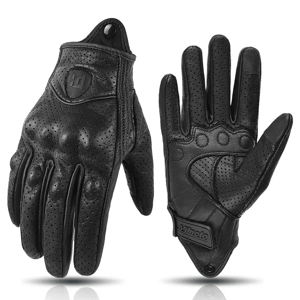 Retro Geperforeerde Motorhandschoenen Heren van Geitenleer Voor Zomergebruik 6