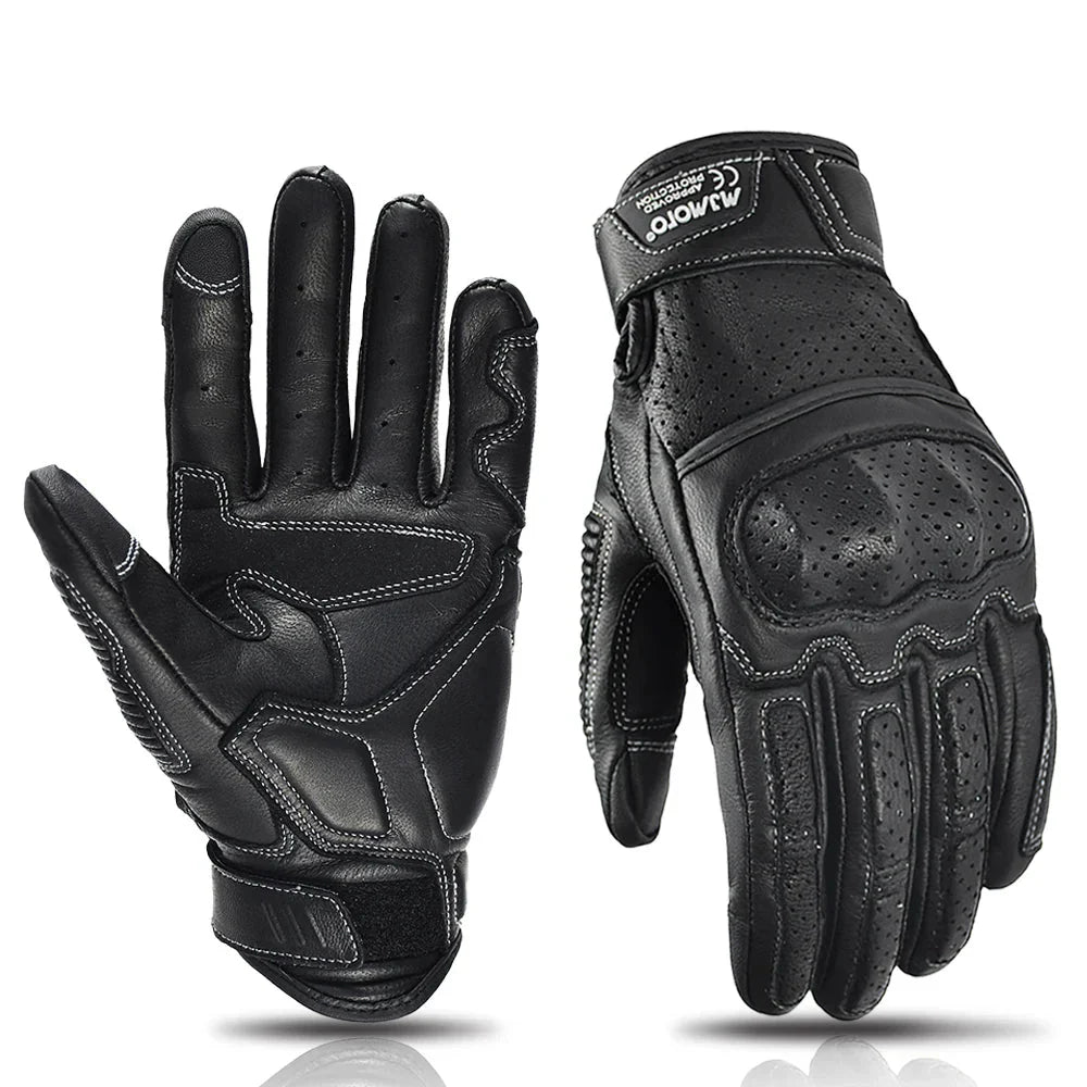 Retro Geperforeerde Motorhandschoenen Heren van Geitenleer Voor Zomergebruik 8