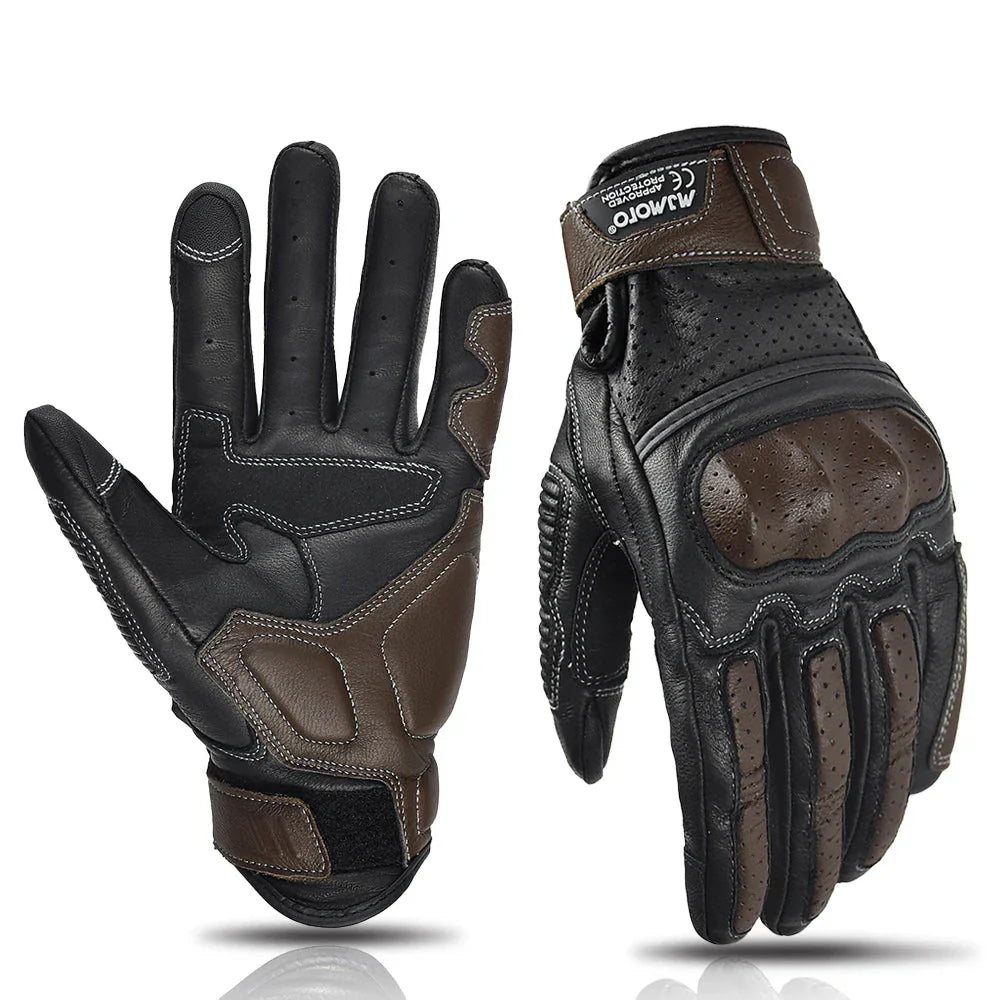 Retro Geperforeerde Motorhandschoenen Heren van Geitenleer Voor Zomergebruik 9