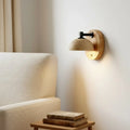 Riley Travertine Wood Round Wall Sconce 1