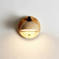 Riley Travertine Wood Round Wall Sconce 4