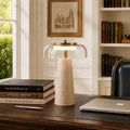Ryn Wabi‑Sabi Travertine Glass Mushroom Table Light 2