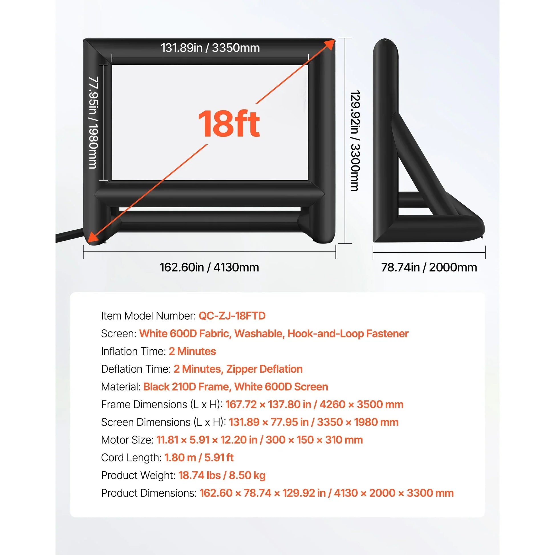 SucceBuy 14/15/16/18/20 FT Inflatable Projector Screen with 120W Air Blower Projector Screen for Outdoor Theater Theme Party VestraGear