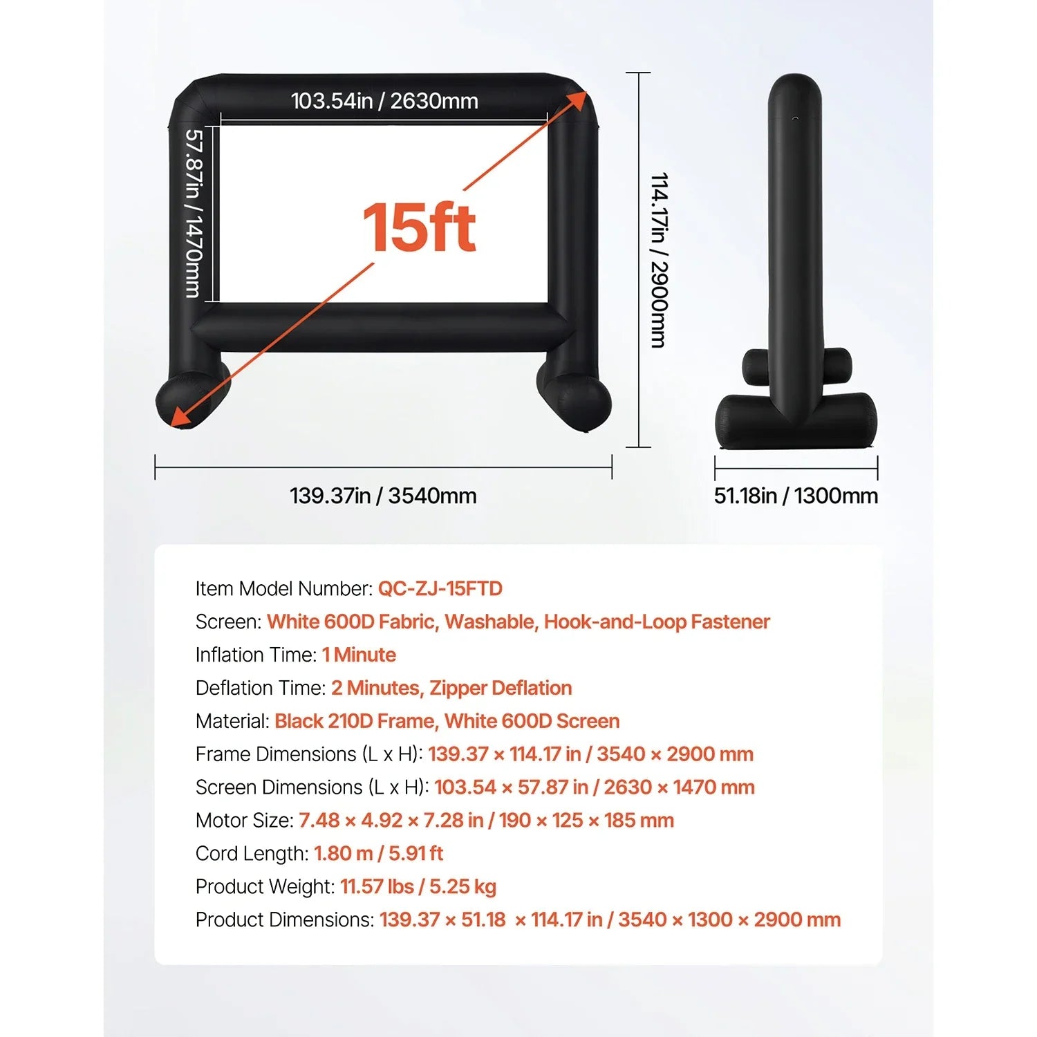 SucceBuy 14/15/16/18/20 FT Inflatable Projector Screen with 120W Air Blower Projector Screen for Outdoor Theater Theme Party VestraGear