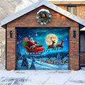 Santa's Flight Christmas Garage Door Cover with Elf Design - Holiday Decor 1