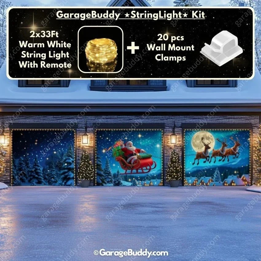Santa's Flight Christmas Garage Door Cover with Elf Design - Holiday Decor 10