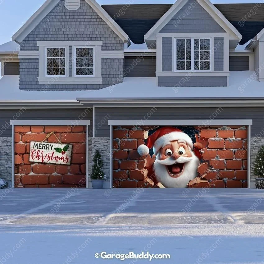 Santa's Surprise Christmas Garage Door Cover - Easy Installation Holiday Decor 8