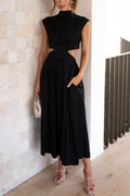 Sommer Midi-Kleid mit Rollkragen & Taillen-Cut-Out | figurbetont & elegant | ärmellos | vielseitig für Alltag & Abend 0