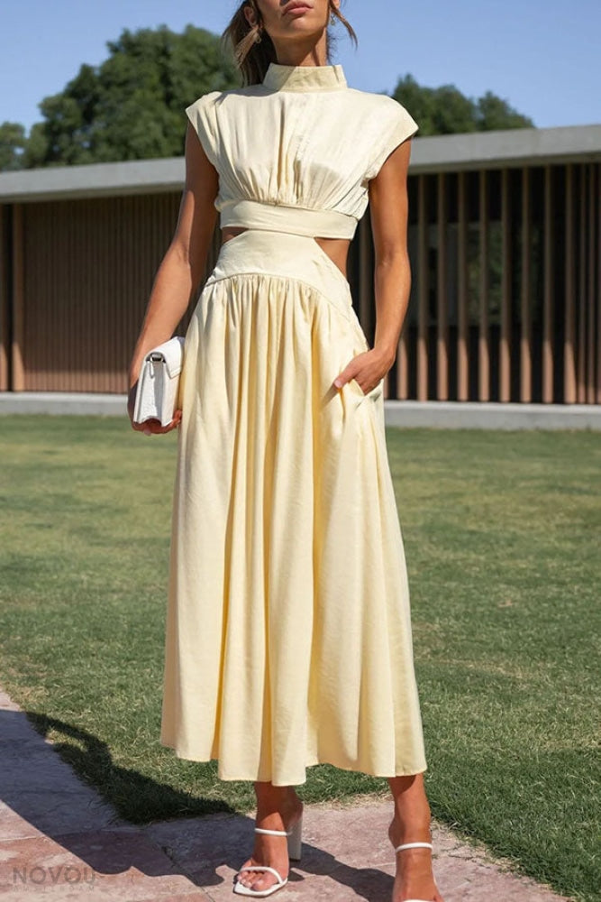 Sommer Midi-Kleid mit Rollkragen & Taillen-Cut-Out | figurbetont & elegant | ärmellos | vielseitig für Alltag & Abend 10