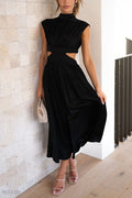 Sommer Midi-Kleid mit Rollkragen & Taillen-Cut-Out | figurbetont & elegant | ärmellos | vielseitig für Alltag & Abend 2