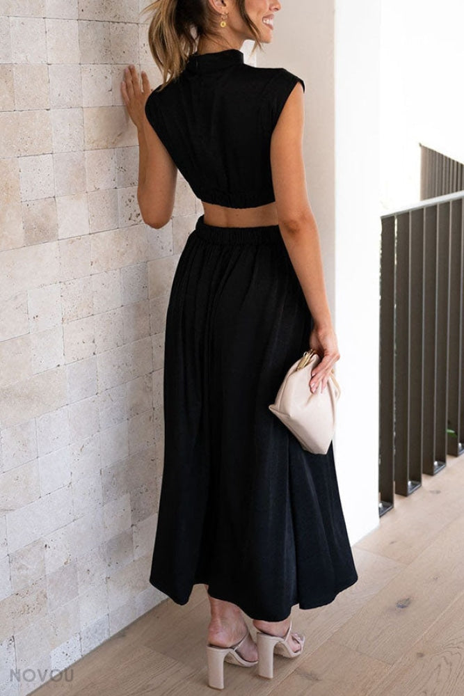Sommer Midi-Kleid mit Rollkragen & Taillen-Cut-Out | figurbetont & elegant | ärmellos | vielseitig für Alltag & Abend 3