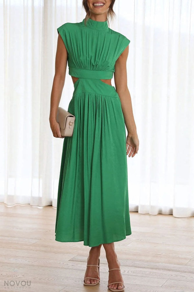 Sommer Midi-Kleid mit Rollkragen & Taillen-Cut-Out | figurbetont & elegant | ärmellos | vielseitig für Alltag & Abend 4