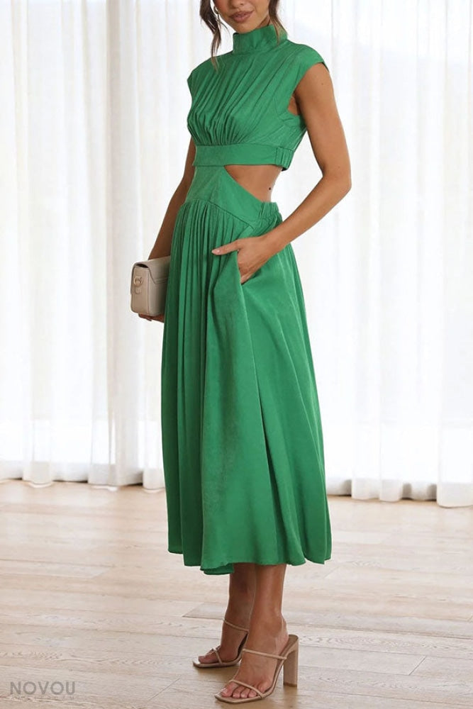 Sommer Midi-Kleid mit Rollkragen & Taillen-Cut-Out | figurbetont & elegant | ärmellos | vielseitig für Alltag & Abend 5