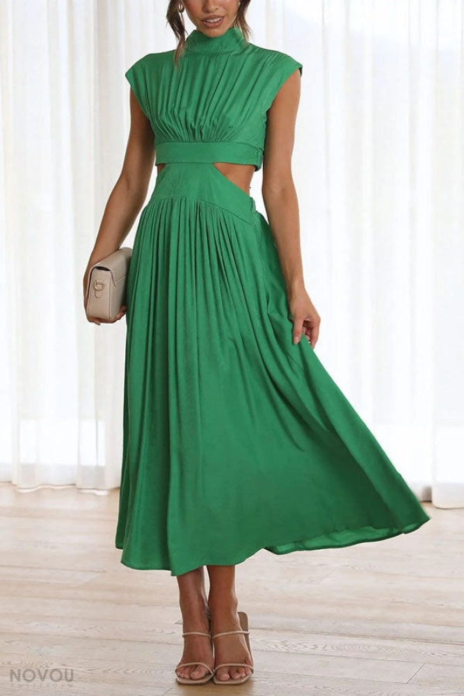 Sommer Midi-Kleid mit Rollkragen & Taillen-Cut-Out | figurbetont & elegant | ärmellos | vielseitig für Alltag & Abend 6
