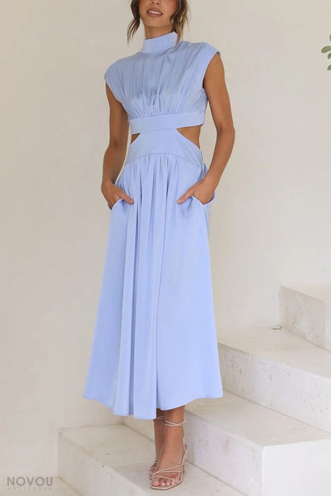 Sommer Midi-Kleid mit Rollkragen & Taillen-Cut-Out | figurbetont & elegant | ärmellos | vielseitig für Alltag & Abend 8