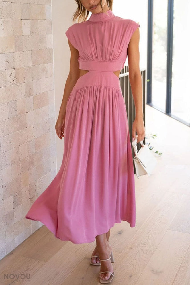 Sommer Midi-Kleid mit Rollkragen & Taillen-Cut-Out | figurbetont & elegant | ärmellos | vielseitig für Alltag & Abend 9
