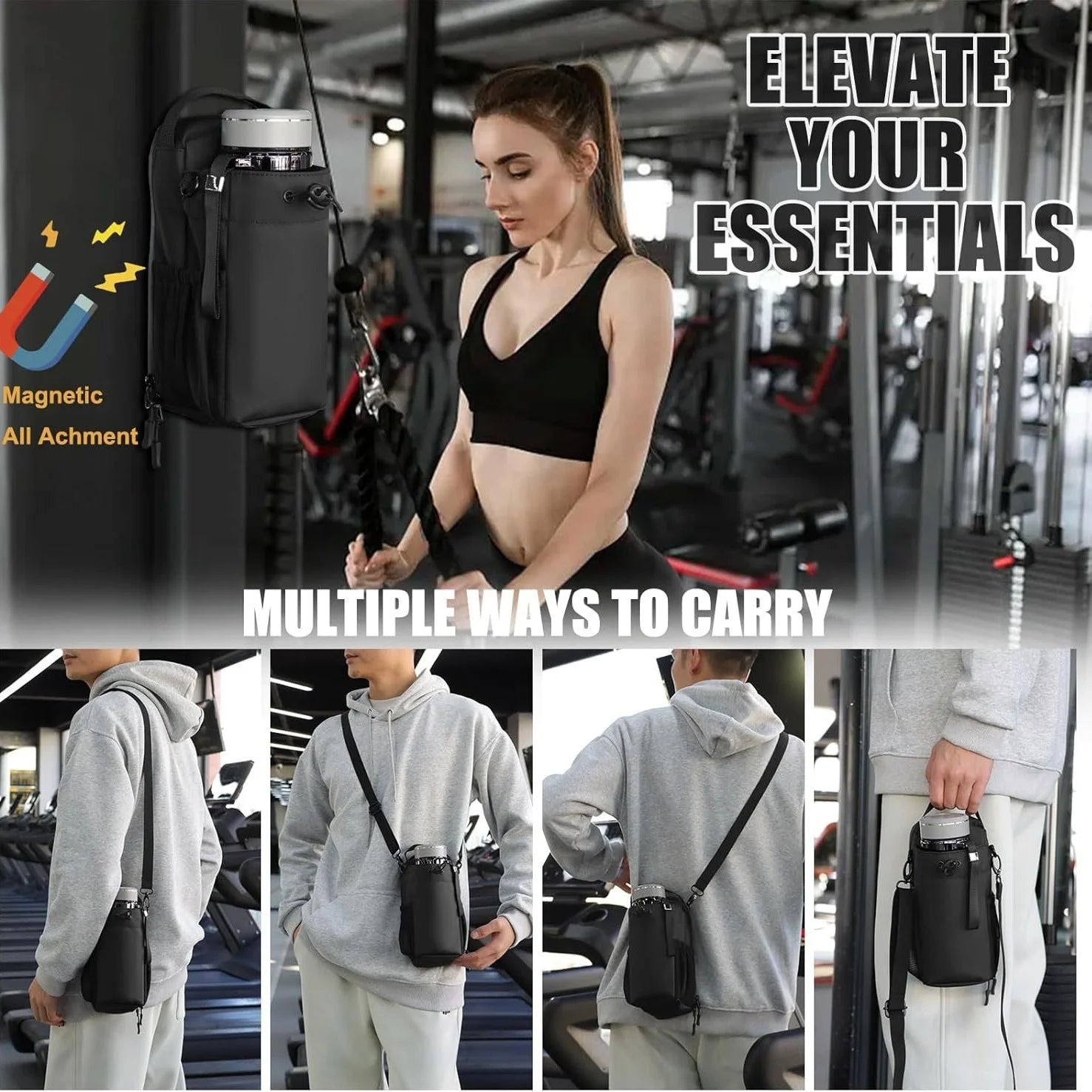 Sporttasche für Damen mit großem Fassungsvermögen, Magnetisch, Wasserdicht, für Wasserflasche und Telefon 5