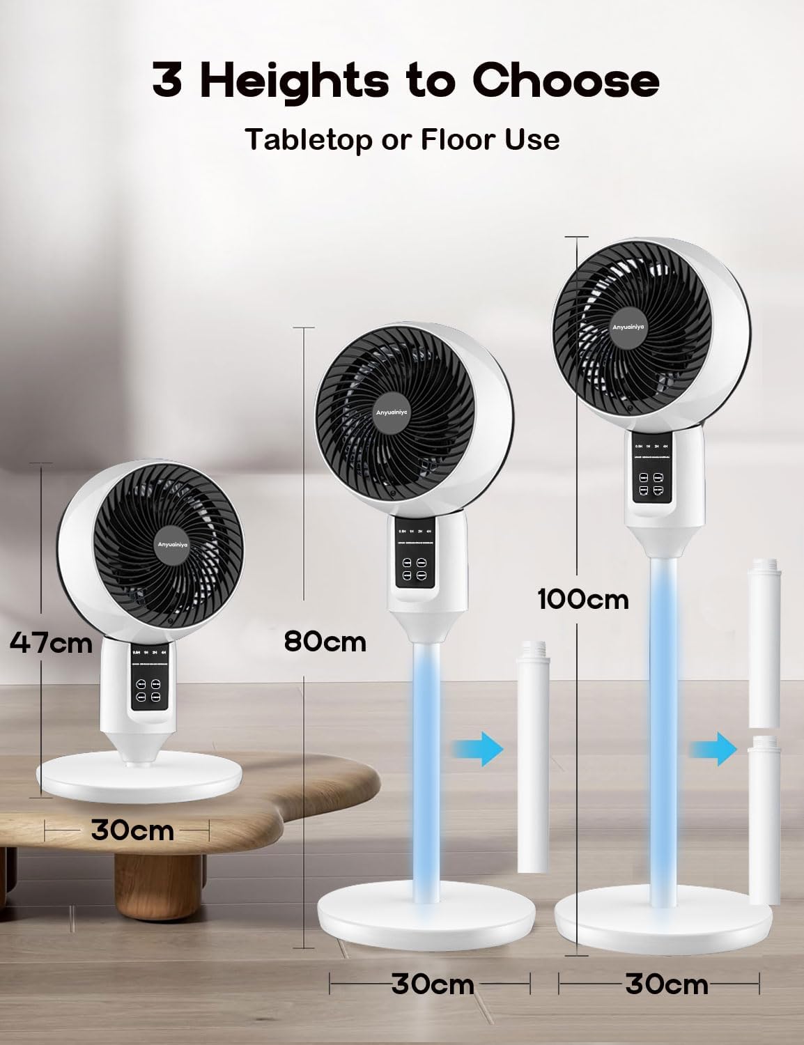 Standventilator Leise mit 3D-Oszillation, Höhenverstellung und Fernbedienung, 26 dB 1