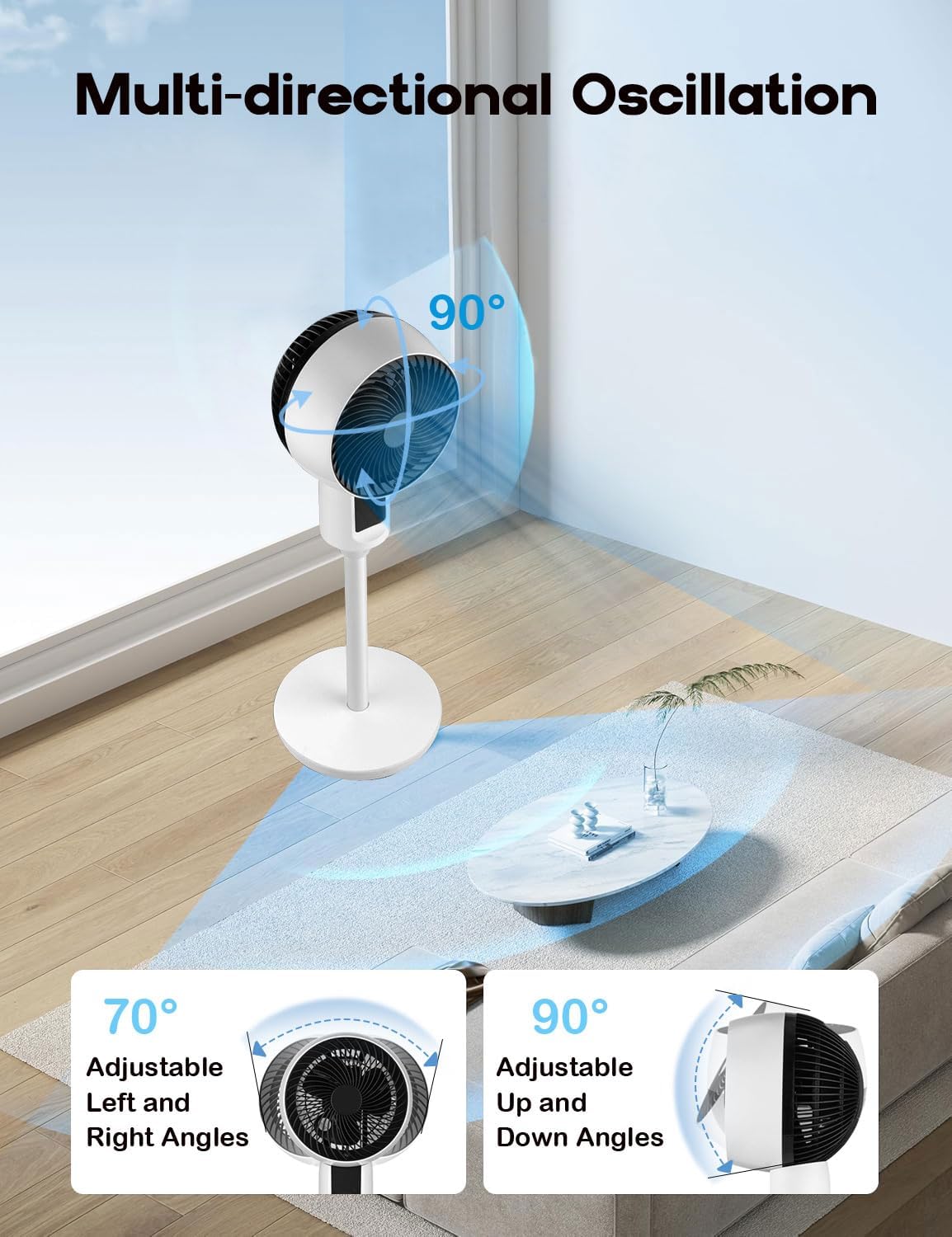 Standventilator Leise mit 3D-Oszillation, Höhenverstellung und Fernbedienung, 26 dB 2