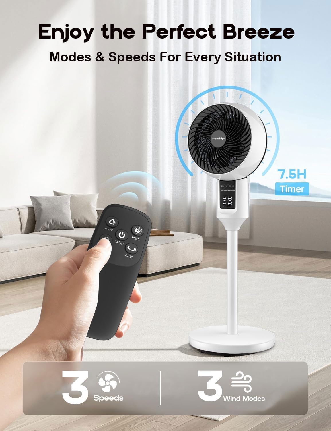 Standventilator Leise mit 3D-Oszillation, Höhenverstellung und Fernbedienung, 26 dB 4