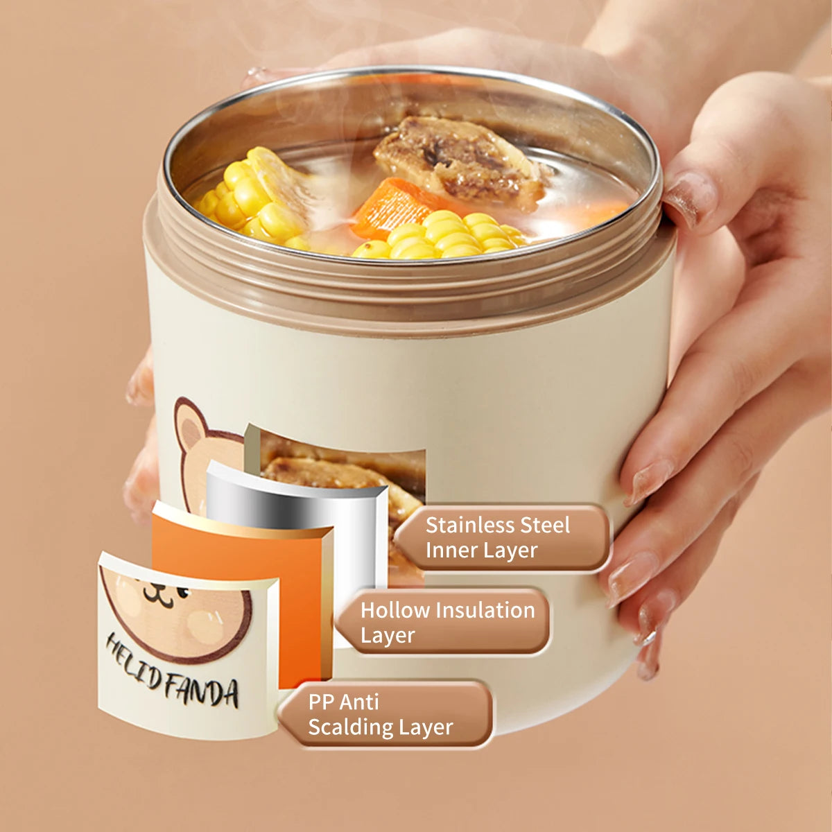 Thermo-Bento-Lunchbox aus Edelstahl 304, isoliert, groß für Studenten, auslaufsicher 2