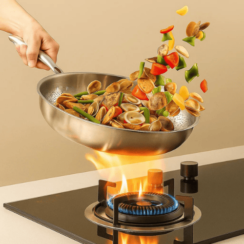 Titan Premium | Edelstahl Bratpfanne ohne Beschichtung mit Optimierter Wärmeverteilung | Langlebig für Gesundes Kochen 1