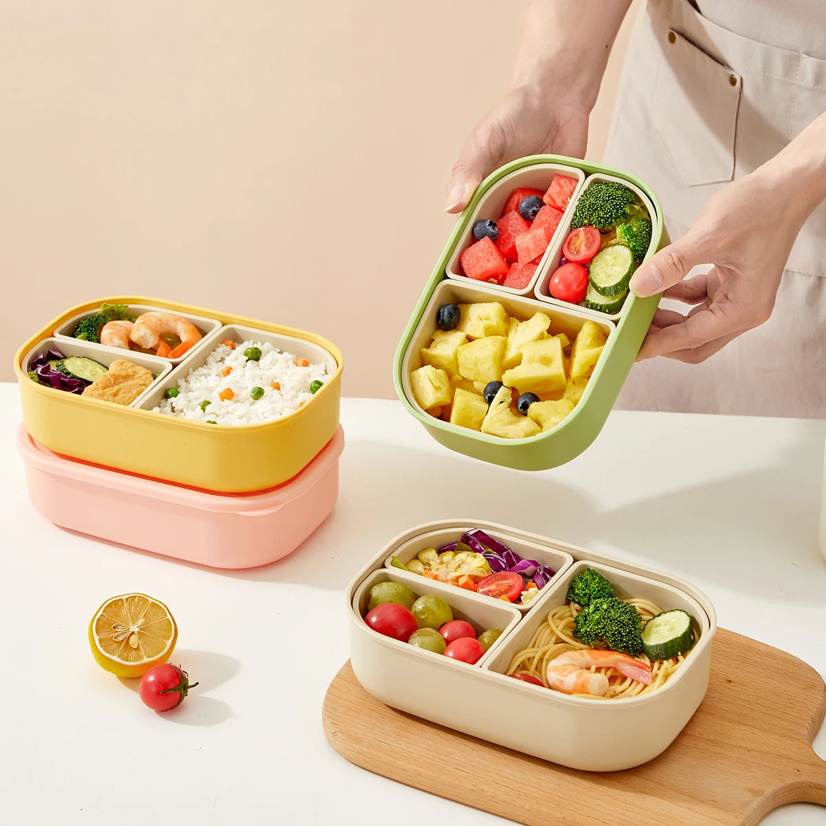 Tragbare 3-Fach Lunchbox aus Kunststoff, mikrowellengeeignet, ideal für Kinder und Studenten 1
