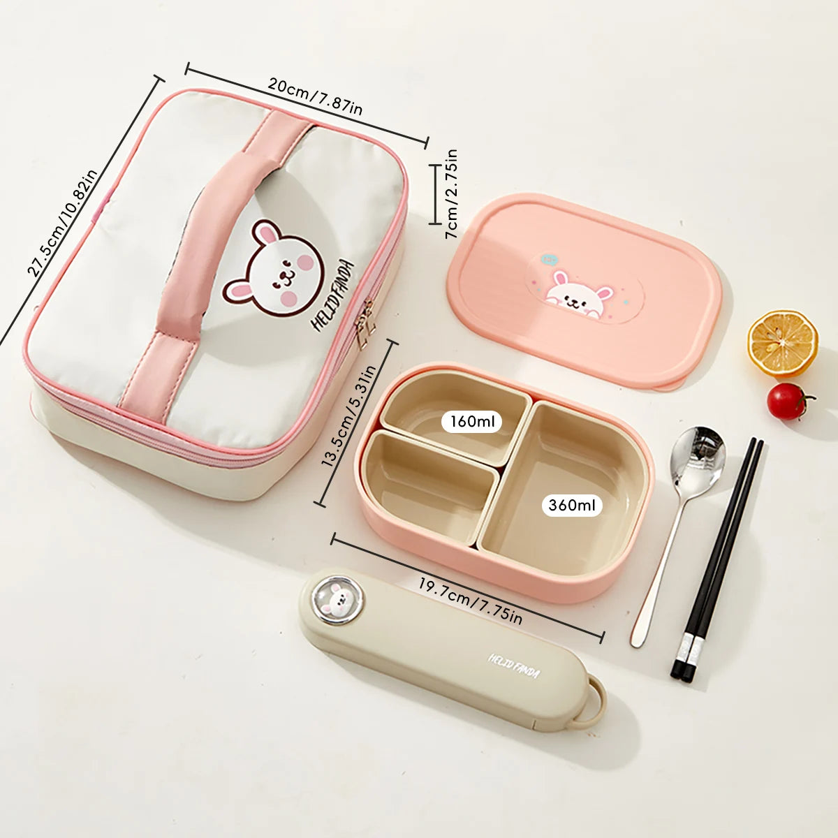 Tragbare 3-Fach Lunchbox aus Kunststoff, mikrowellengeeignet, ideal für Kinder und Studenten 15