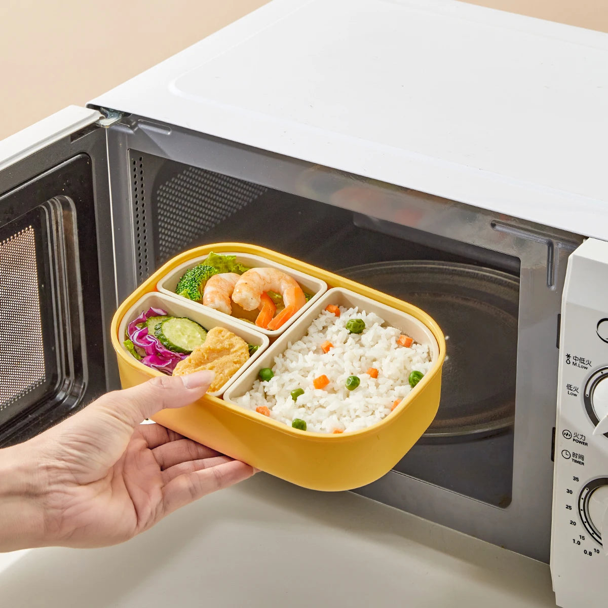 Tragbare 3-Fach Lunchbox aus Kunststoff, mikrowellengeeignet, ideal für Kinder und Studenten 2