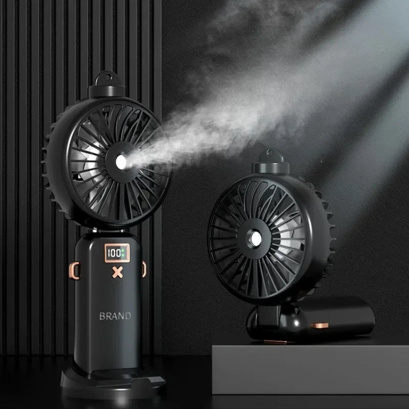 Tragbarer Mini Ventilator mit Nebelfunktion, USB-Ladeanschluss, Handventilator für Unterwegs 0