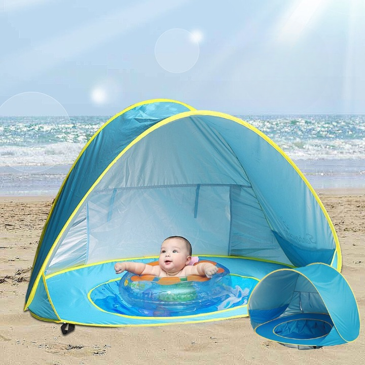 UV-Schutz-Strandzelt mit integriertem Baby-Planschbecken – Schattenplitsch 1