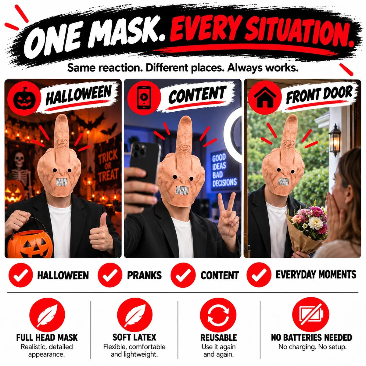 Uncanny Smile Reaction Mask – Halloween Prank & Party Mask 5