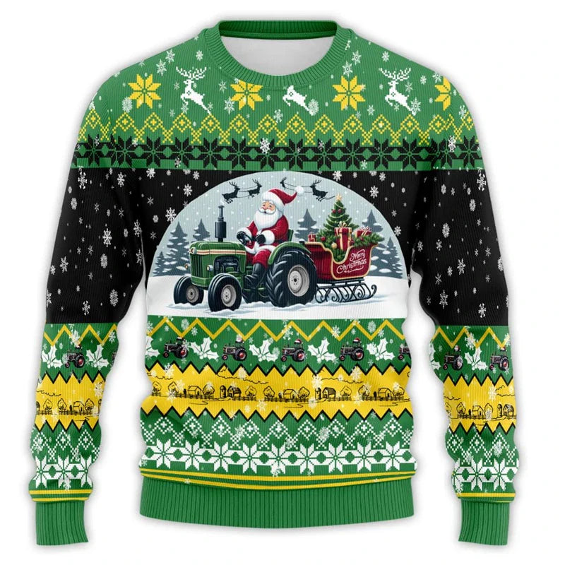 Vintage kersttrui voor heren met boerderijtractor en kerstman 10